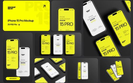 iPhone 15 Pro手机模型集样机 (PSD)