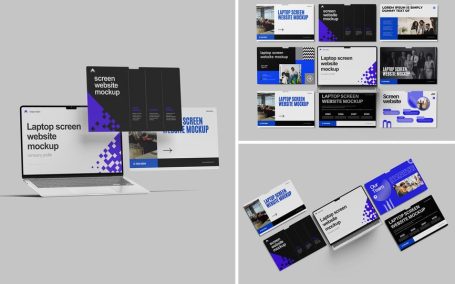 笔记本电脑屏幕网站模型样机 (PSD,PDF)