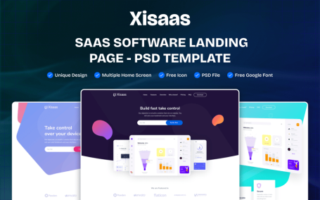 SaaS的着陆页，软件网页UI (PSD)