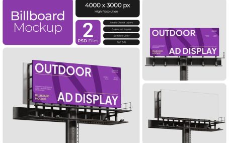 路边公告广告牌模型样机 (PSD)