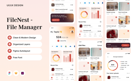 文件管理器移动应用APP UI KIT (FIG,SKETCH,XD)