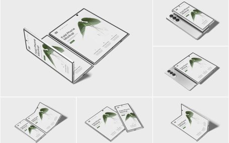 折叠手机模型透视图样机 (PSD)