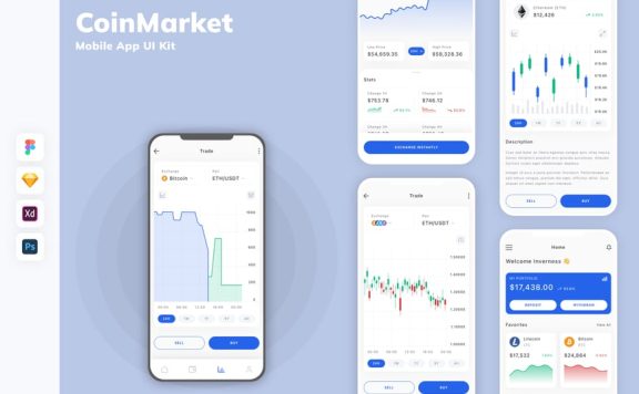区块链移动应用APP UI KIT (SKETCH,FIG,XD,PSD)