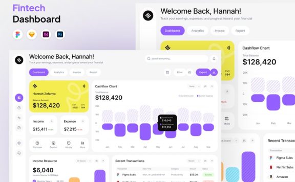 金融科技仪表板网页UI (FIG,XD,SKETCH,PSD)