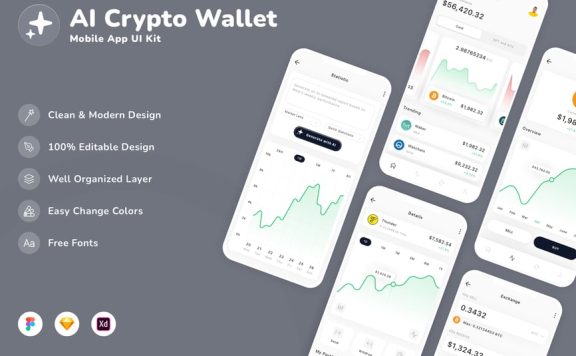 AI加密钱包移动应用APP UI KIT (SKETCH,FIG,XD)