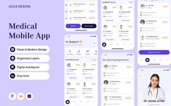 医疗移动应用APP UI KIT (FIG,SKETCH,XD)