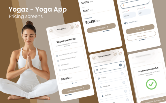 瑜伽应用定价，结帐UI屏幕APP UI KIT (FIG)