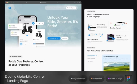 电动摩托车控制着陆页网页UI (FIG)