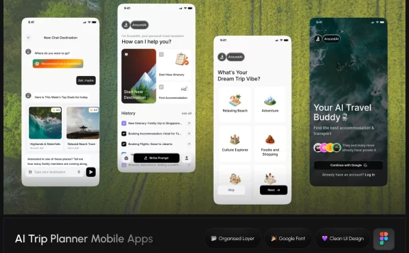 AI旅行计划移动应用APP UI KIT (fig)