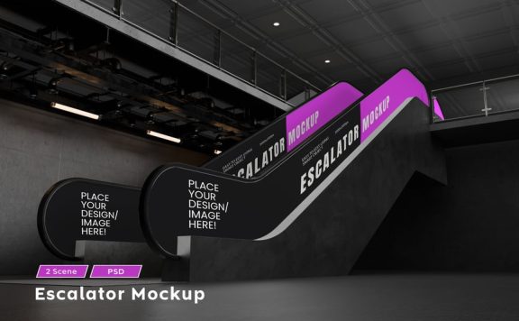 双向自动扶梯广告模型样机 (PSD)