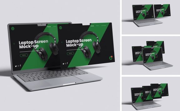 笔记本电脑屏幕模型样机 (PSD,PDF)