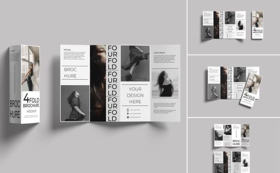 4折页手册模型样机 (PSD,JPG,PDF)
