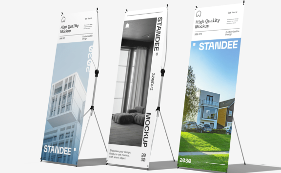 易拉宝X展架横幅模型样机 (PSD)