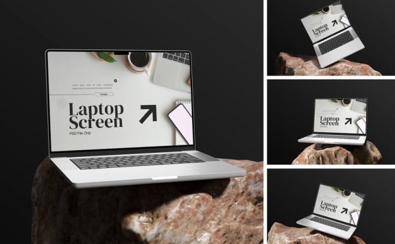 屏幕笔记本电脑模型样机 (PSD,PDF)