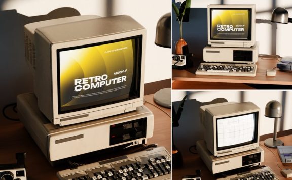 复古电视计算机模型样机 (PSD)