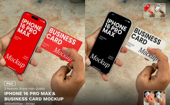 iPhone 16 Pro Max＆名片模型-Vol样机 (PSD)