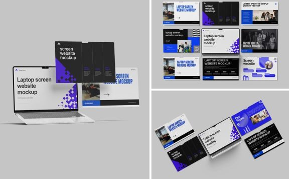 笔记本电脑屏幕网站模型样机 (PSD,PDF)