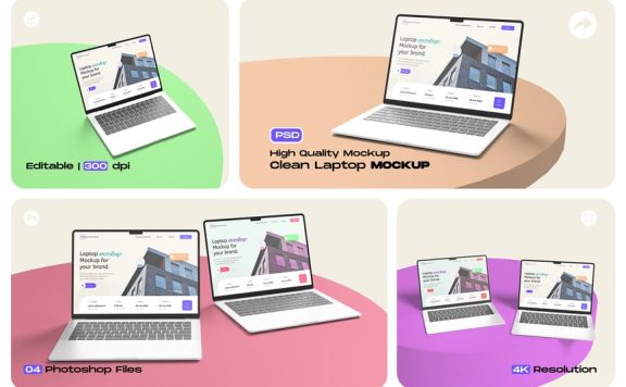 简约的笔记本电脑模型带有干净的背景样机 (PSD)