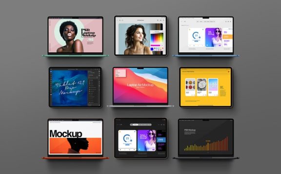 笔记本电脑和平板电脑模型集样机 (PSD)