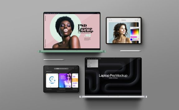 笔记本电脑和平板电脑模型样机 (PSD)