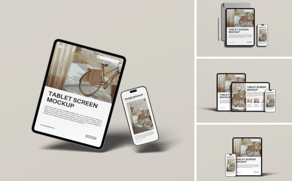 平板电脑和智能手机模型样机 (PSD,PDF)