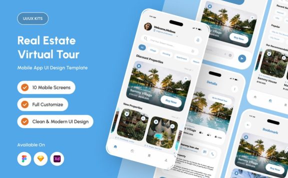 VR房地产虚拟旅游应用APP UI KIT (FIG,SKETCH,XD)