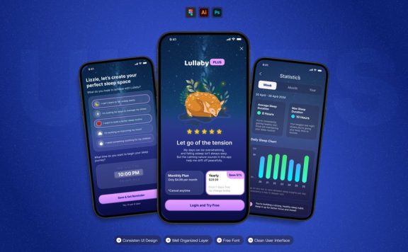 睡眠冥想 – 移动应用APP UI KIT (AI,EPS,FIG,PSD)