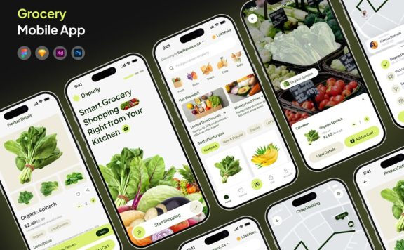 生鲜购物APP UI KIT (FIG,PSD,SKETCH,XD)
