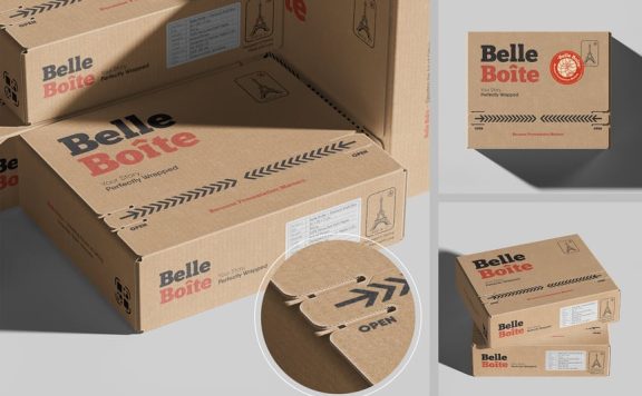 撕裂带邮件牛皮盒飞机盒模型样机 (PSD)