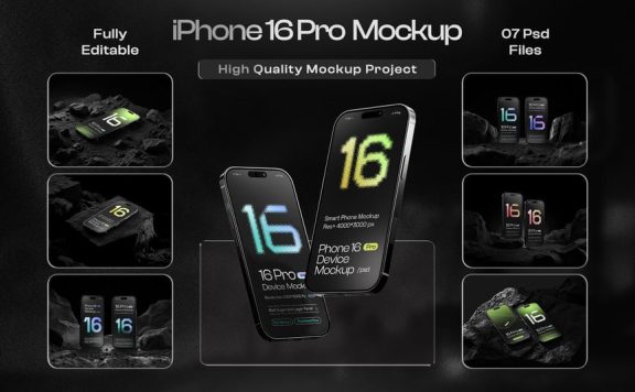 iPhone 16 Pro 手机模型集样机 (PSD)