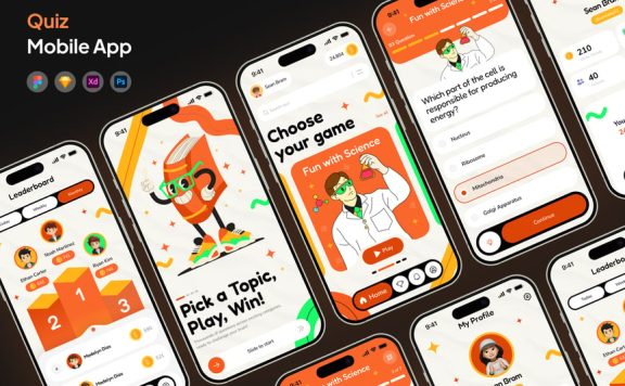游戏化测验应用APP UI KIT (FIG,PSD,SKETCH,XD)