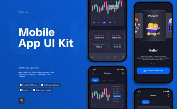 加密暗模式 – 移动应用APP UI KIT (AI,EPS,FIG,PSD)