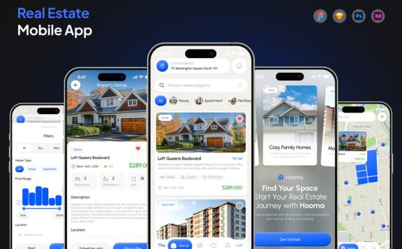 房地产应用APP UI KIT (FIG,PSD,SKETCH,XD)