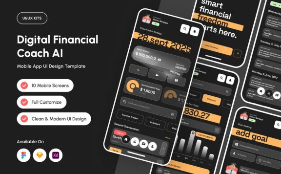 AI财务教练应用 APP UI KIT (FIG,SKETCH,XD)