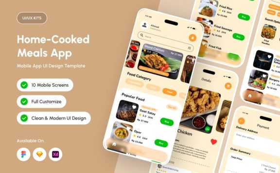舒适的家庭烹饪餐应用APP UI KIT (FIG,SKETCH,XD)
