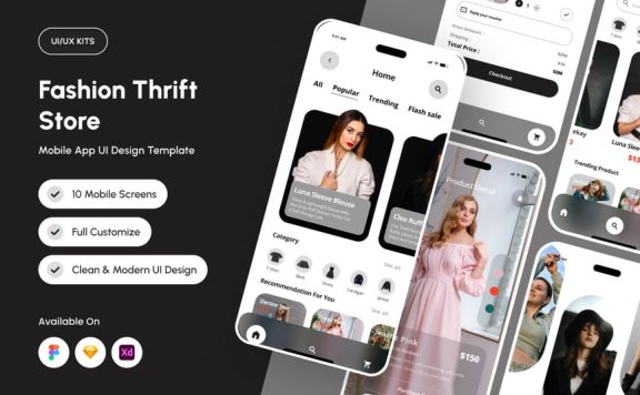 时尚的旧货购物应用APP UI KIT (FIG,SKETCH,XD)