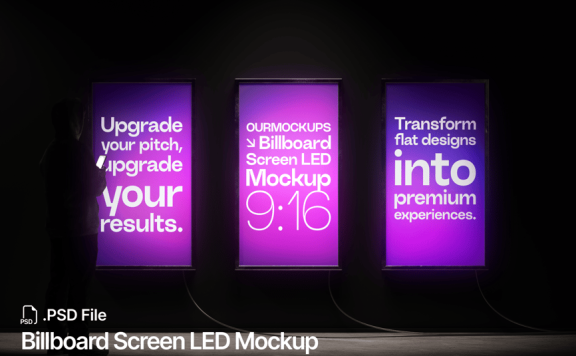 广告牌屏幕LED模型样机 (PSD)