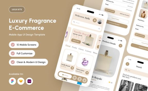 香水电子商务应用APP UI KIT (FIG,SKETCH,XD)