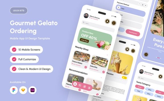 美食冰淇淋订购应用APP UI KIT (FIG,SKETCH,XD)