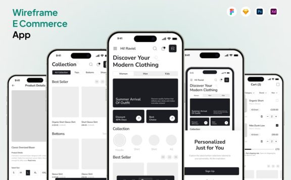电商线框图应用APP UI KIT (FIG,SKETCH,PSD,XD)