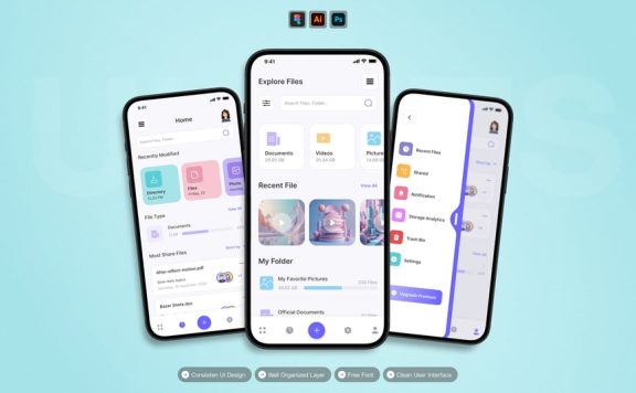 云存储 – 移动应用APP UI KIT (AI,FIG,EPS,PSD)