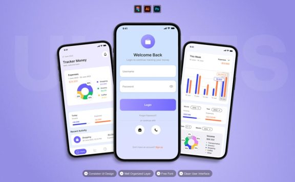 货币追踪器 – 移动应用APP UI KIT (AI,EPS,PSD,FIG)