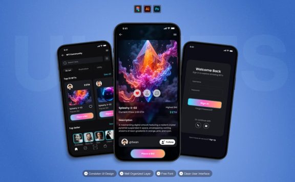 NFT市场 – 移动应用APP UI KIT (AI,EPS,PSD,FIG)