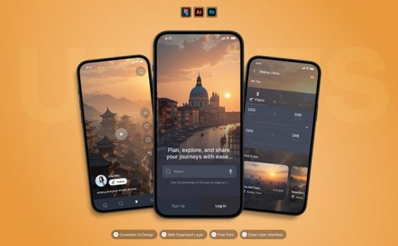 旅行指南 – 移动应用APP UI KIT (AI,EPS,PSD,FIG)