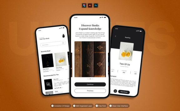 书籍库 – 移动应用APP UI KIT (AI,EPS,PSD,FIG)