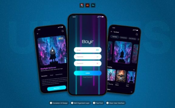 电影预订 – 移动应用APP UI KIT (AI,EPS,PSD,FIG)