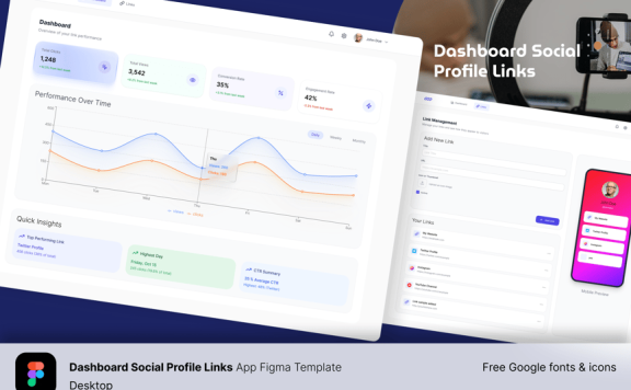 仪表板社交资料链接桌面网页UI模板 (FIG)