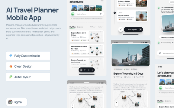 AI旅行计划者移动应用APP UI KIT (FIG)