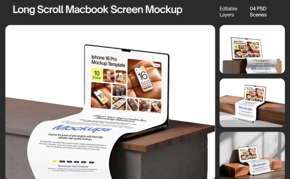 长卷轴扩展笔记本电脑屏幕模型集样机 (PSD)