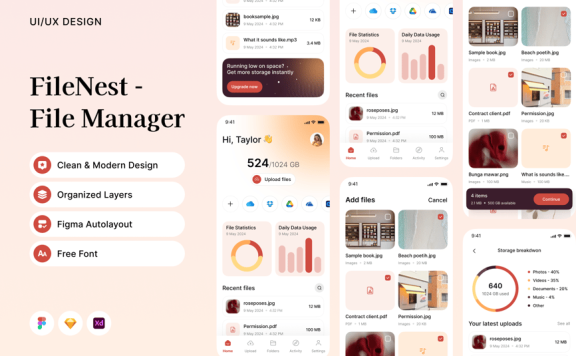 文件管理器移动应用APP UI KIT (FIG,SKETCH,XD)